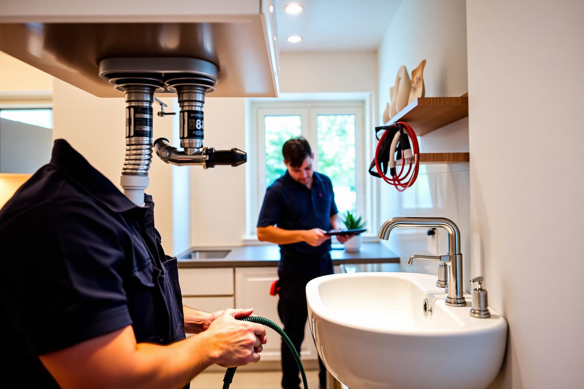 Professional plumber working in a modern home